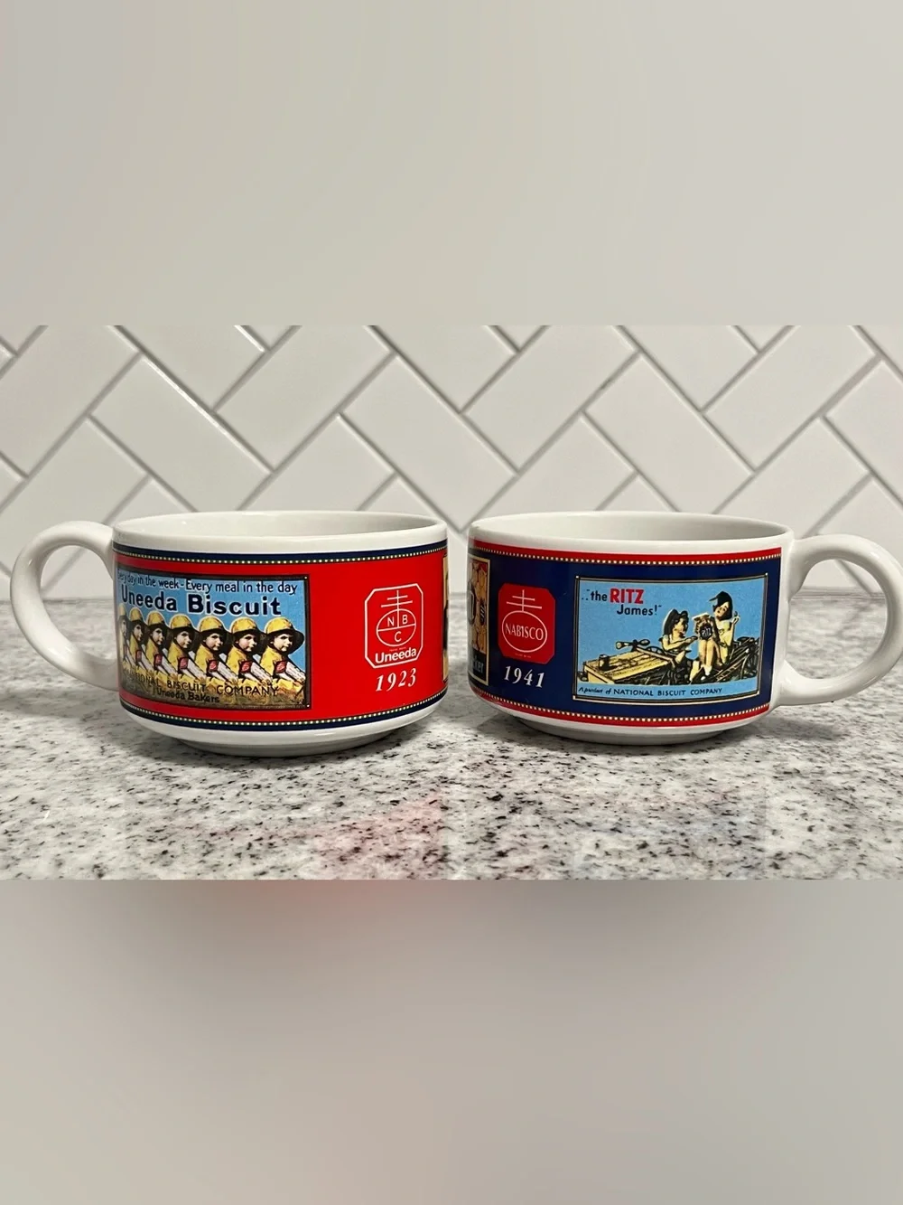 Vintage Nabisco Uneeda Biscuit & Ritz Cracker Soup Mug Set of 2 Collectible